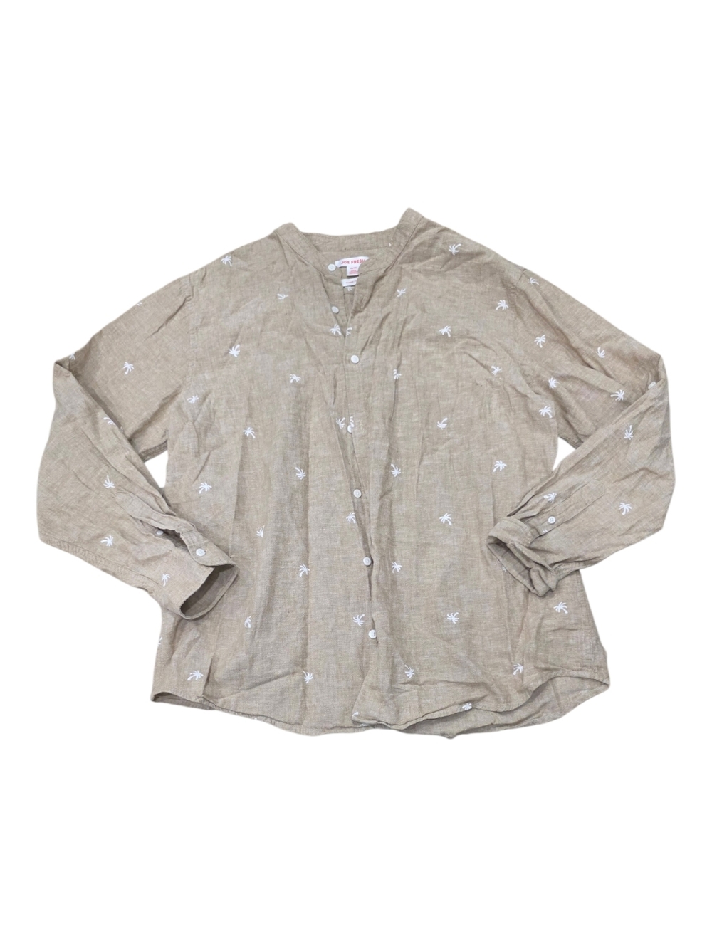 Joe Fresh Tan Linen Button-Up Top with Embroidered Palm Trees XL
